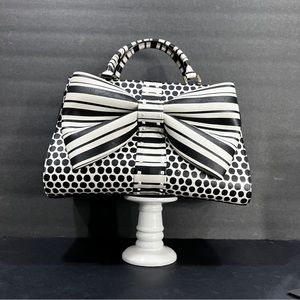 Betsey Johnson Black and White Bow Satchel Purse w/ Stripes and Dots